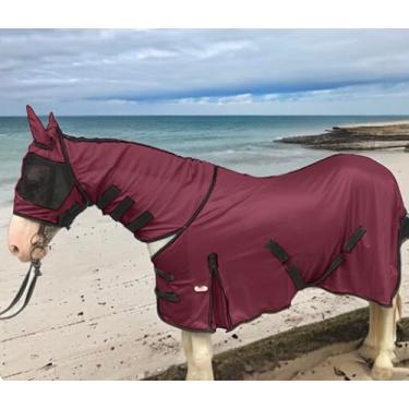 Imagem de Majestic Ally Lençol de mosca de cavalo com capa de pescoço e máscara de cabeça, proteção respirável contra UV e mordida de equino, alças ajustáveis no corpo, acessório de embarque ou comparecimento