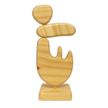 Imagem de Escultura Decorativa De Estante Forma Orgânica Abstrata Em Madeira Com Suporte (Pinus com Verniz Incolor, 11x25cm)