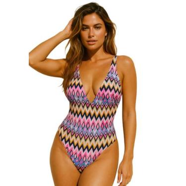 Imagem de Maiô Feminino Decotado Com Bojo e Aberturas Laterais, Trançado nas Cos