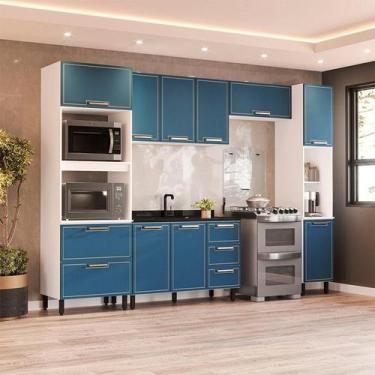 Imagem de Cozinha Compacta Sem Tampo com Paneleiro Amara 10 Portas 4 Gavetas Azu