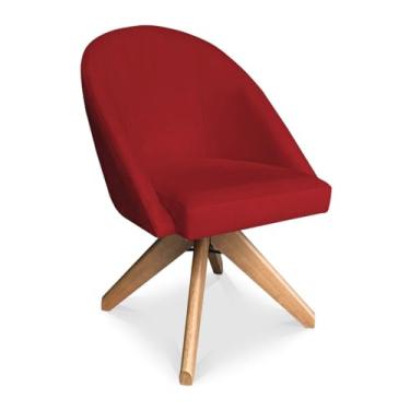 Imagem de Poltrona Cadeira Giratória Bela Suede Vermelho Base de Madeira - Pallazio