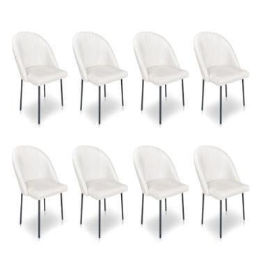 Imagem de Kit 8 Cadeiras Poltrona de Jantar Ariel Suede Bege Pés de Ferro Preto - Pallazio