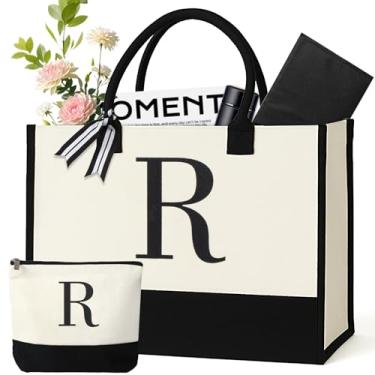 Imagem de GENGBIN Sacola de lona personalizada, presente monograma com zíper para mulheres, Branco, One Size