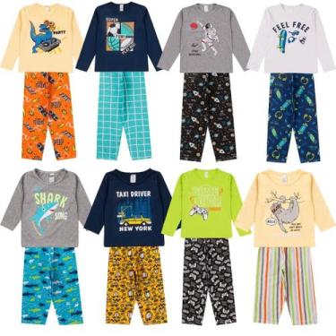 Imagem de Kit 4 Peças Pijama Infantil Menino Manga Comprida 04 ao 14 - Aymee, Co