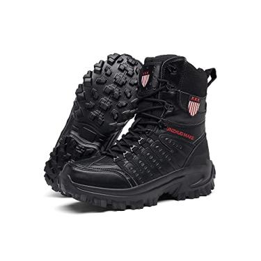 Imagem de Botas táticas militares masculinas, sapatos de trekking, botas táticas com zíper e pasta para caça, trabalho, caminhada, viagem, caminhada(Black,45 EU)