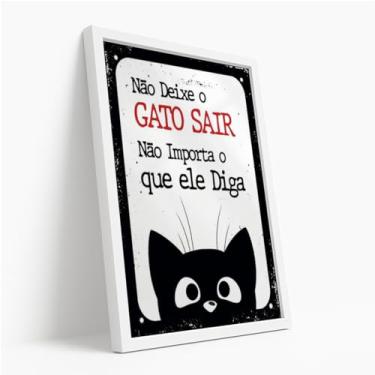 Imagem de Quadro Decorativo Gato Não Sair Com Moldura Aviso Engraçado Pet Gato Divertido Humor Entrada Preta Vermelha Criativo Recado Portas