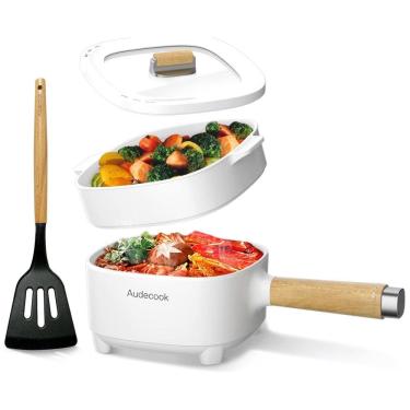 Imagem de Panela Elétrica Audecook Hot Pot 2L c/ Revestimento Cerâmico Antiaderente, Frigideira 20cm, Fogareiro Portátil p/ Ramen, Bife, Arroz, Aveia