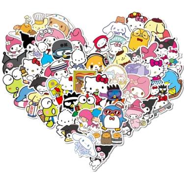 Imagem de 50 adesivos My Melody and Kuromi, adesivos Hello Kitty Kitty Pompompurin Keroppi, adesivos fofos japoneses Kawaii decalques para crianças, adolescentes e adultos (XSLO)