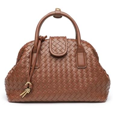 Imagem de Bolsa feminina de tecido elegante, bolsa de mão de couro, feita à mão, bolsa de ombro, bolsa de mão macia, Marrom, free