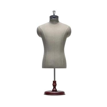 Imagem de Meio manequim masculino, capa de linho para o tronco, altura ajustável de 43-51 polegadas, base de madeira maciça removível(Rotundity,Red solid wood)