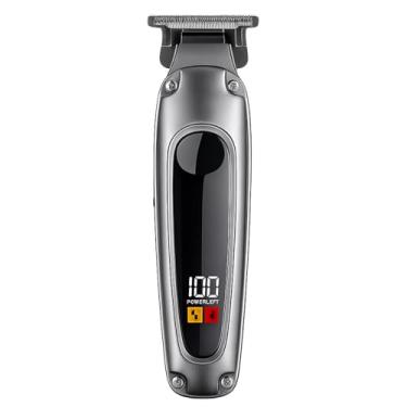 Imagem de Máquina de Cortar Cabelo Profissional, Barbeador, Sem Fio, Recarregável USB, com Visor LCD, Lâmina de Titânio (Prata)