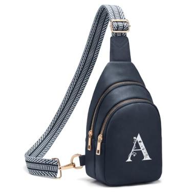 Imagem de Viverte Bolsas transversais femininas com inicial, pochete transversal, presentes personalizados para mãe e esposa, Azul marinho, 6.69 x 2.95 x 10.23 inches, A