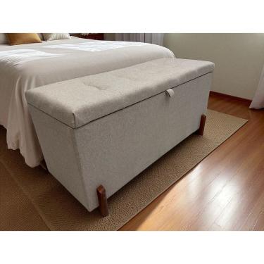 Imagem de Puff Baú Paris Estofado 1 M Linho Bege Nobre Pés/ Madeira