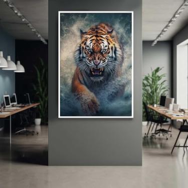 Imagem de Quadro com Moldura Tigre de Bengala Águas Vertical Decorativo Grande Sala Quarto Hall