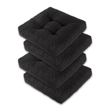 Imagem de LYLNBYWK Conjunto de 4 almofadas de cadeira para cadeiras de jantar, almofadas de espuma de memória, almofadas de cadeira de cozinha com tufos, 40,6 cm x 40,6 x 10, preto