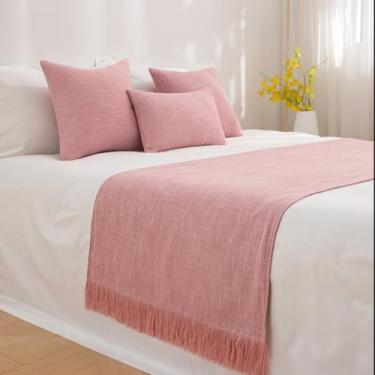 Imagem de JONKMY Cama Runner Cachecol Colcha de Cama Sólida Algodão e Linho Hotel Camas de Cama Moderna Simples Manta Macia Não Desvanece Roupa de Cama Lenço Proteção Casa Hotel Moda Decoração - Rosa||30 * 50