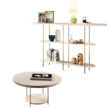 Imagem de Conjunto Decorativo Aparador E Mesa De Centro Walker Pés De Aço Tampo Mdf Off White G26 - Gran Belo