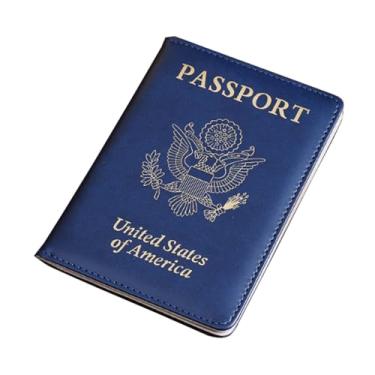 Imagem de Carteira de passaporte PU espessa para passaporte dos EUA, porta-passaporte, multifuncional, porta-cartão de vacina, bolsa para passaporte, mini capa para passaporte, Azul, One Size, Americano