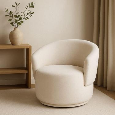 Imagem de Poltrona Orgânica Redonda Para Sala Quarto Recepção Liz Confortável Elegante Bouclê