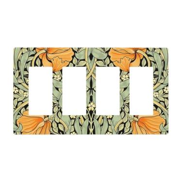 Imagem de Verde/Laranja William Mirros Art Floral 4 Gang Quad Rocker/GFCI/Decorator Light Switch Placa Decorativa Elétrica Placa Decorativa Sem Parafusos