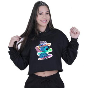 Imagem de Cropped Moletom Feminino Lilo Stitch Custom - Lafre, Preto, GG