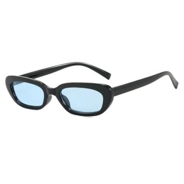 Imagem de Óculos de sol gatinho pequeno, fashion, feminino, uv400, retrô, azul, verde, masculino, retangular (preto, azul)