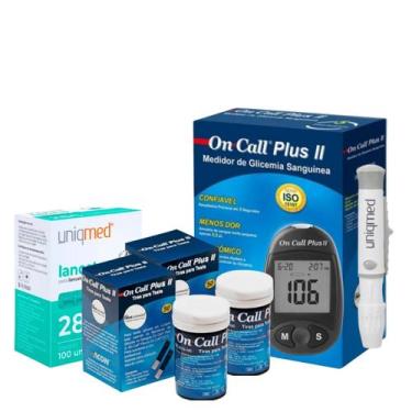 Imagem de Kit Medidor + 100 Tiras + 100 Lancetas + Caneta - On Call Plus 2 - MED