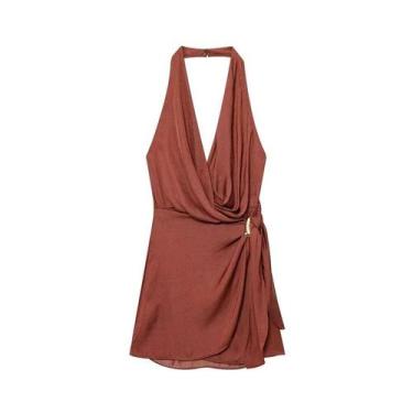 Imagem de Vestido Mini Plissado Feminino De Verão Com Decote Halter E Costas Abe