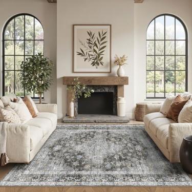 Imagem de OHWPEAT Tapetes de área de 10 x 15 cm para sala de estar, quarto, pequenos tapetes escuros laváveis, tapete antiderrapante para entrada, tapete interno floral vintage boho macio para berçário