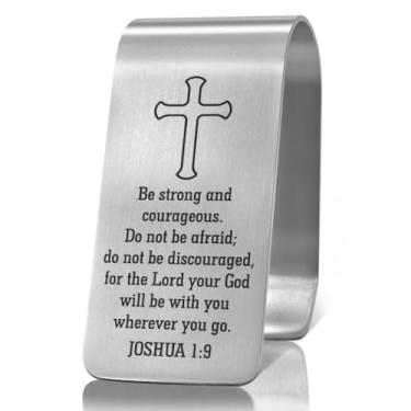 Imagem de XQLZY Be Strong and Courageous Do Not Be Afraid Clipe de viseira de carro gravado em aço inoxidável, acessórios de viseira, acessórios de carro, cofres inspiradores clipe de lembrete de condução