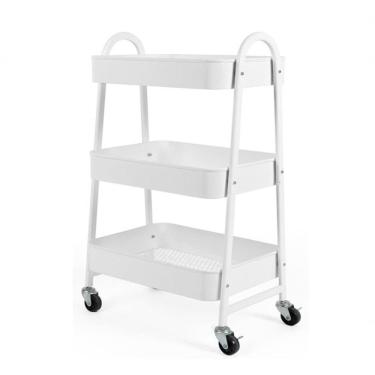 Imagem de Carrinho Multiuso Organizador 3 Prateleiras – Aço Profissional Com Rodinhas Que Giram 360° Branco