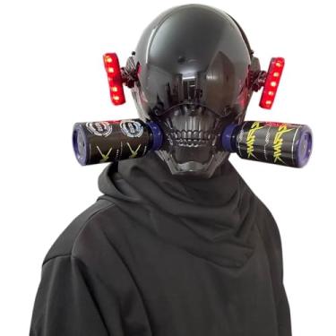 Imagem de WKYBHUD Cyberpunk LED Mask Light Up Mask for Men/Women LED Halloween Skul Scary Masks for Costume Cosplay Party (Red light)