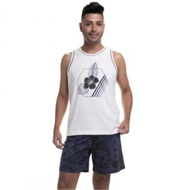 Imagem de Pijama de Malha 100% Algodão Regata Floral - Marinho - M - Puff, Marin