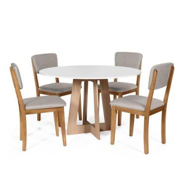 Imagem de Mesa de Jantar Redonda Montreal Bran/Jade com 4 Cadeiras Estofadas Ell