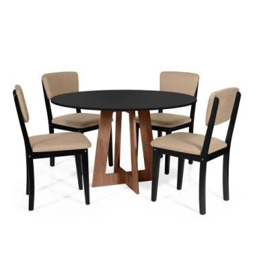 Imagem de Mesa de Jantar Redonda Montreal Pret/Nor com 4 Cadeiras Estofadas Ella