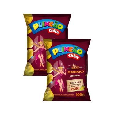Imagem de Kit 2 Salgadinho de Milho Plincão Chips Sabor Churrasco Conchinha 100g