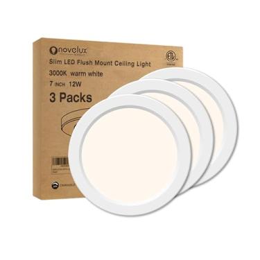 Imagem de NOVELUX Luminária de teto de montagem embutida - Certificação ETL - LED branco quente de 17 polegadas regulável 3000 K, design redondo ultrafino de 0,63 polegadas para quarto, banheiro, cozinha