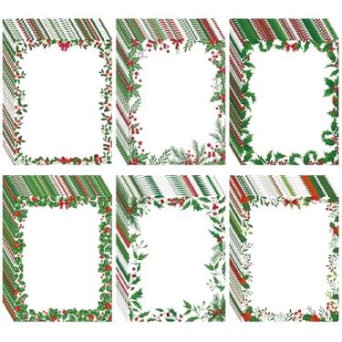 Imagem de Fullhawl 60 folhas de papel de papelaria de Natal, frutas vermelhas e azevinho, folhas vegetais, papel timbrado para escrever cartas de Natal, scrapbook, impressão, cartões de impressora decorativos