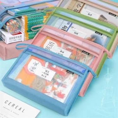 Imagem de Pastas Pasta com zíper de malha camada A4, fácil transportar, suporte para documentos arquivo, saco armazenamento duplo para uso escolar e escritório(Pink)