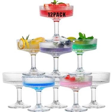 Imagem de wookgreat 12 peças de copos de martini, torre de champanhe de cristal de 200 ml, copos de cupê Art Deco Hobung, conjunto de copos de coquetel de caule, copos Margarita, copos de barra de base pesada