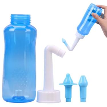 Imagem de Garrafa Lavagem Nasal 300ml Irrigador Nasal Sinusite Rinite Infantil e Adulto | Kit Lavador Nariz com 2 Bicos | Limpeza Nasal Contra Alergia, Congestão, Resfriado | Livre de BPA, Higiene Segura
