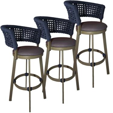 Imagem de 3 Banqueta Giratória Em Alumínio Balcão Jardim, Edícula Azul Marinho