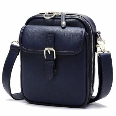 Imagem de Bolsas transversais pequenas para mulheres, bolsas carteiro de couro vegano, carteira vintage, antifurto, bolsas de ombro com compartimentos para cartões, Azul escuro, Vintage