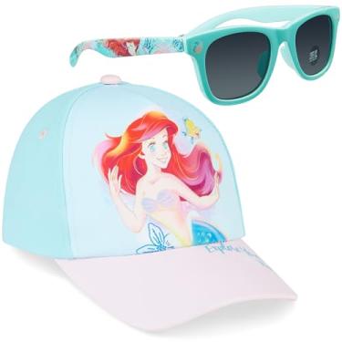 Imagem de Disney Conjunto de óculos de sol e boné de beisebol para meninas, chapéu de sol ajustável 100% UV - presentes para meninas (Ariel azul)