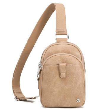 Imagem de INICAT Pequenas bolsas transversais femininas de couro vegano para celular pochete para mulheres e homens, Caqui, Large