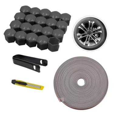 Imagem de Qiyibei 20 peças de capas de porca de vinil e kit de tira de acabamento de cubo de roda de borracha de 7,9 m - Capas de porcas universais e protetor de aro decorativo para porcas de 17 mm, com