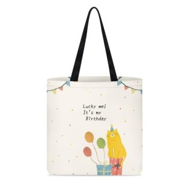 Imagem de Linda bolsa feminina preta de gato e pata para viagem, compras, lona de poliéster, bolsa de ombro diária, Lucky Me