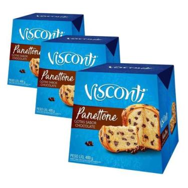 Imagem de 3 Panetones Visconti Gotas De Chocolate 400G, Pannetone