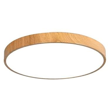 Imagem de Lustre de teto moderno com LED de escurecimento contínuo 3000K 6000K para quarto e escritório Luminária embutida de madeira Design circular Iluminação próxima ao teto 30 cm