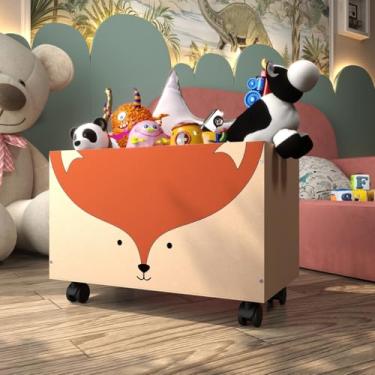 Imagem de Caixa Organizadora Infantil Multiuso Para Brinquedos Baú De Madeira Com Rodinhas Caixote De Madeira(Raposa)